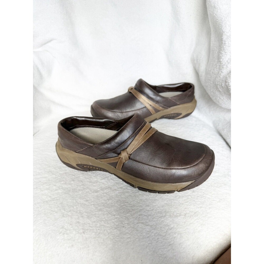 Womens shoes comfort flats slip clogs work merrell bracken 7.5 career brown tan